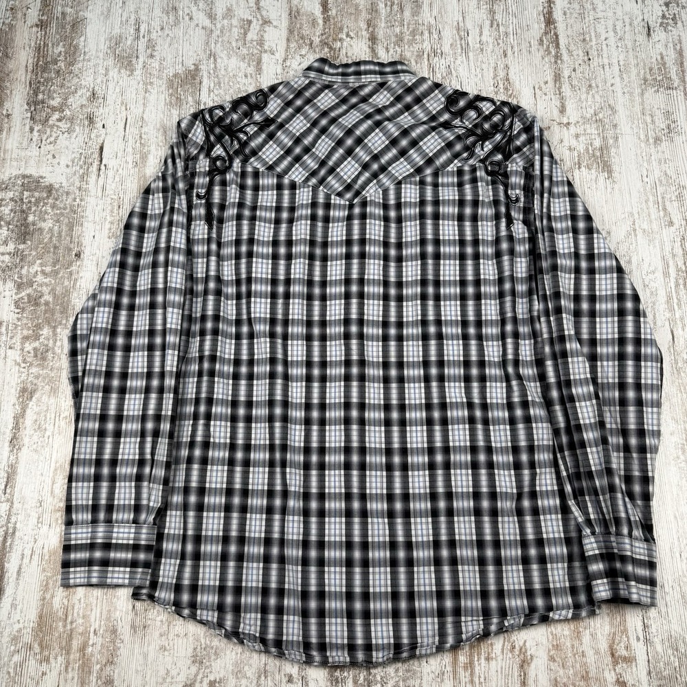 Cowboy Legends Pearl Snap Embroidered‎ Y2K Style Sz L Western Country Plaid - Picture 2 of 11